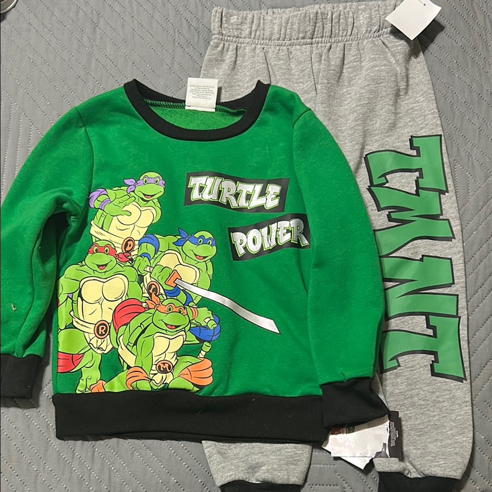 Green Ninja Turtles Sweatshirt and Gray Pants Set